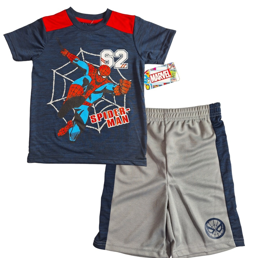 Marvel Spider-Man 2 Piece Set:‎ T-shirt Blue Shorts Size 6 New